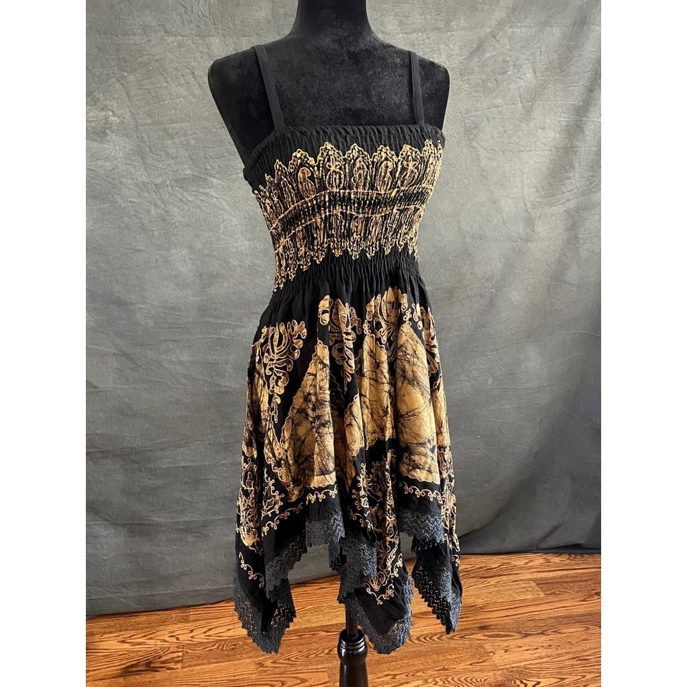 Advance Apparels Black/Gold Strappy Handkerchief Dress NEW-One Size fits "all"